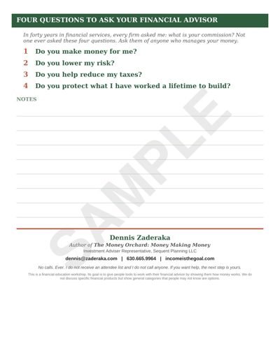Workbook page 4 – four questions to ask your financial advisor